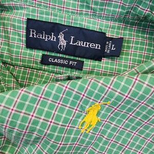 Ralph Lauren Long Sleeve Button Classic Fit Shirt Men's L Plaid Check Green Pink